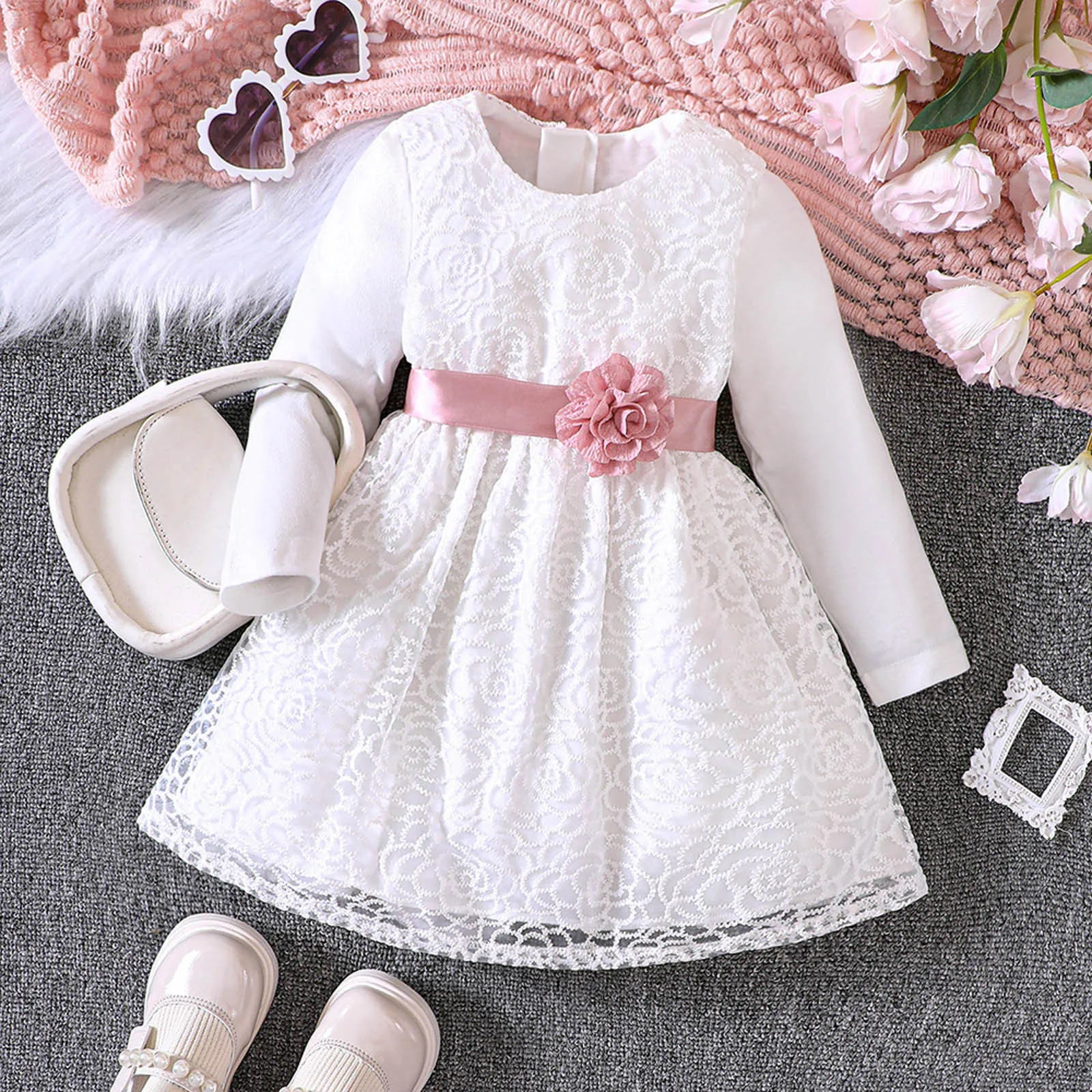 Newborn Baby Girl Dresses Autumn Winter Clothes Baptism Dress White Party Dress For Girls Lace Ruffle Vestidos Christmas Dresses