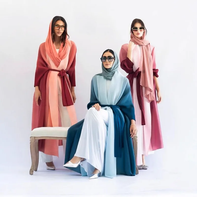 FL New Miyake Fold New Women's Long Sleeve Windbreaker Gradient Color Loose Large Sunscreen Headscarf Abay Long Robe
