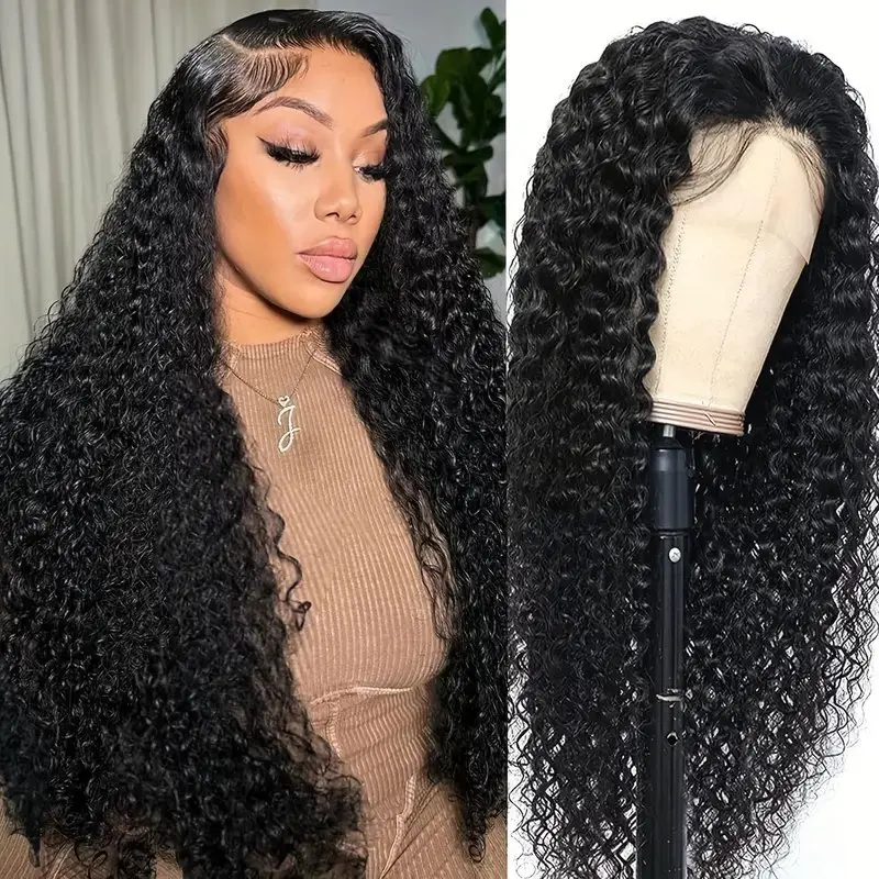 150 Density Natural Black 24 Inches 13x6 HD Lace Frontal Wig Deep Wave Full Brazilian For Women  Human Hair Wigs