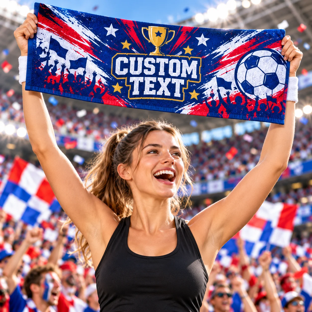 Custom Stadium Rally Towel Personalized Fan Sports Towel 80x30cm 100x30cm Microfiber Cheer Towel for Football Soccer Team Fans