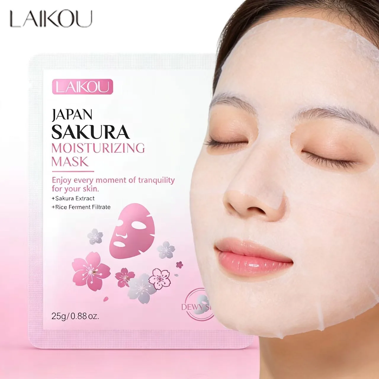 Laikou Sakura Facial Mask, Hydrating & Brightening Sheet Mask for Moisturized and Radiant Face Masks Skin Care Cosmetics 25g