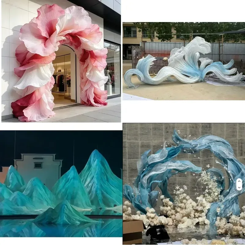 Pink Giant Silk Organza Flower Wedding Decoration Large Background Window Display Props Art Scene