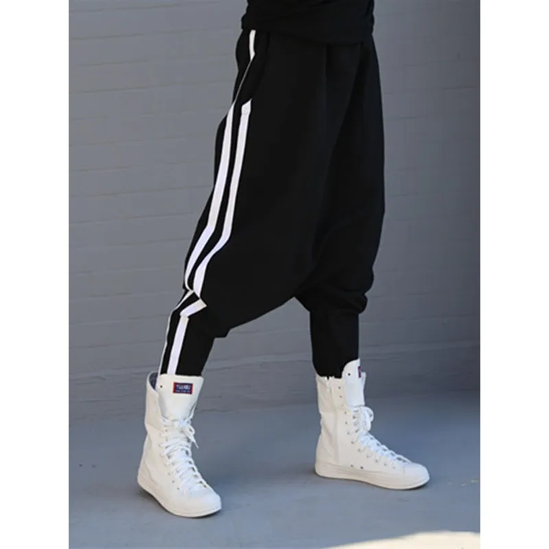 Krisnanas Striped Black Harem Pants for Women 2025 New Wide Casual Pockets Female Sportwear Trousers Ladies Bottpms 55977