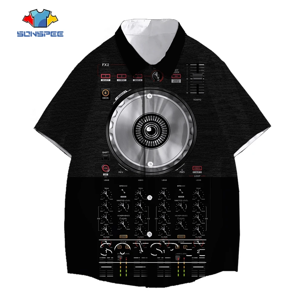 SONSPEE Summer Punk Mechanical Harajuku 3D Print Jerseys Men Women's DJ Disc Player Graphic Street Short Sleeve Oversize Blouse