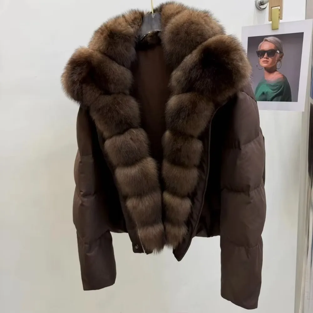 OFTBUY Solid Color Warm Outerwear Women White Duck Down Parka with Real Fox Fur Collar Loose Fit Windproof Winter Puffer Coat