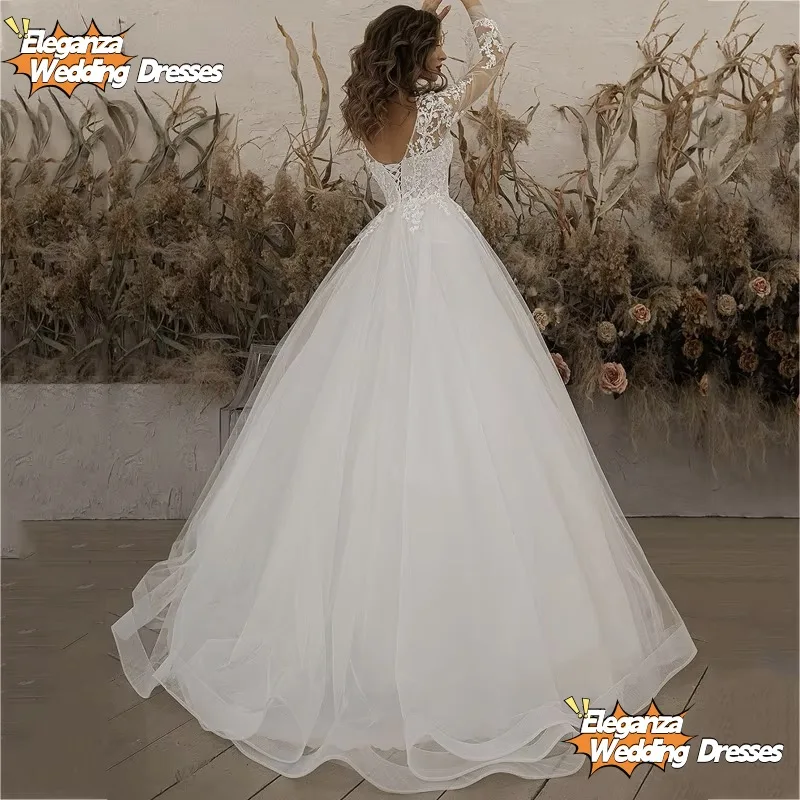 Customized  Exquisite Ivory Wedding Dresses Long Sleeve Appliques Lace 3D Flowers Modern Tulle Boho Bride Gown vestidos de novia