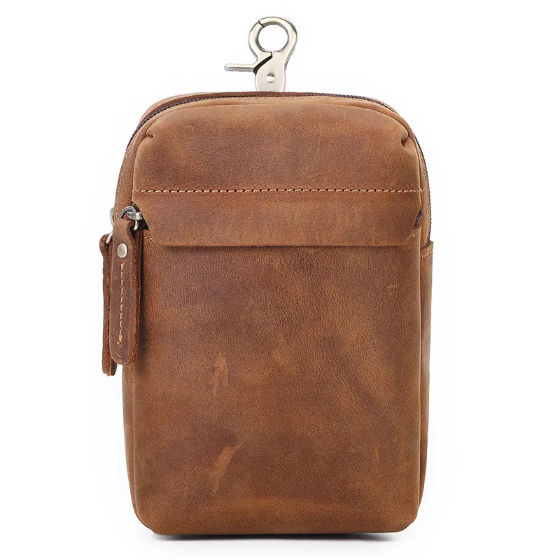 Retro Genuine Leather Fanny Pack Men's Small Multifunctional Waist Bag Mobile Phone Bag Trendy Simple Men's Bag Casual Style