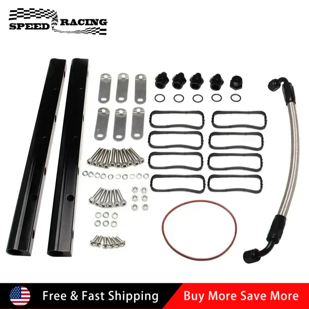 

Durable Aluminum Fuel Rail Kit For LS LS1 LS2 LS3 LS6 Intake Manifold + Hardware Easy Installation Black