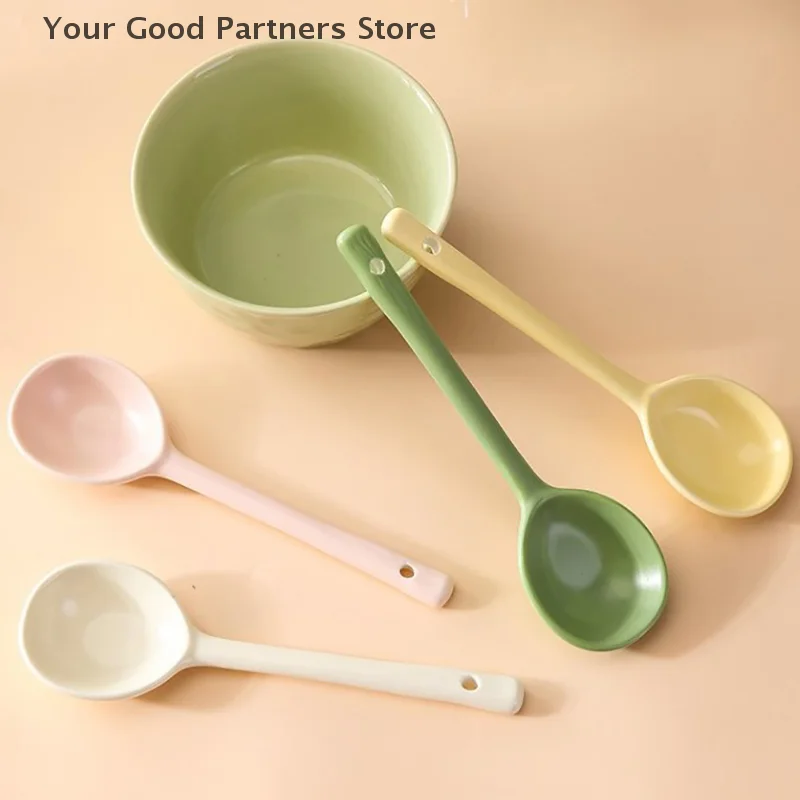 Candy Color Long Handle Ceramic Simplicity Irregular Dessert Soup Spoon Cutlery Portable Kitchen Utensils Supplies
