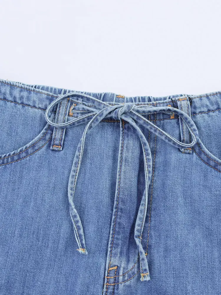 تنورة نسائية صيفية غير رسمية أنيقة موديل 2025 برباط من قماش الدنيم تنورة قصيرة موضة جديدة ملابس الشارع الشهير تنورة صغيرة