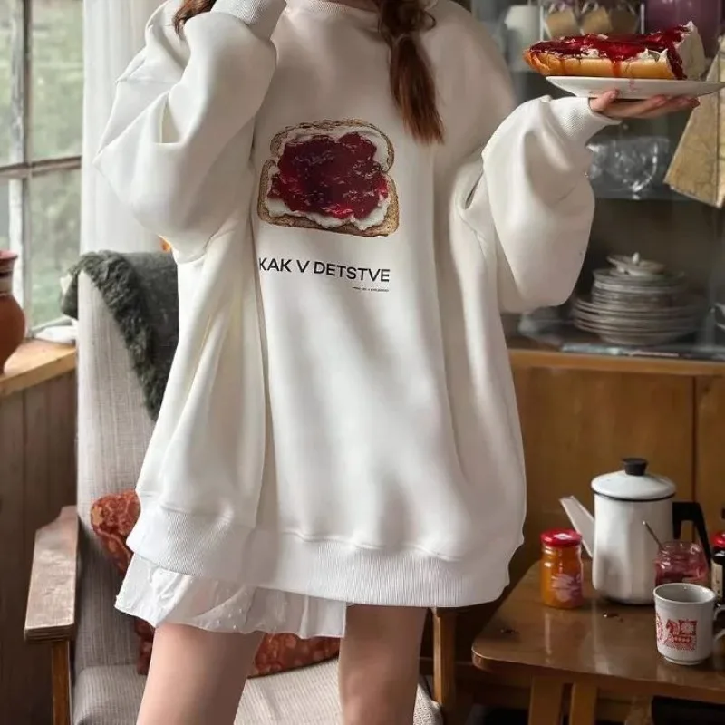 เสื้อสเวตเตอร์ลายขนมปังปิ้งแยมสุดน่ารัก สไตล์สาวรัสเซีย ทรงหลวม ไซส์ใหญ่ แฟชั่นฤดูใบไม้ร่วง สไตล์เกาหลี สวยเก๋ ใส่สบายสำหรับผู้หญิง