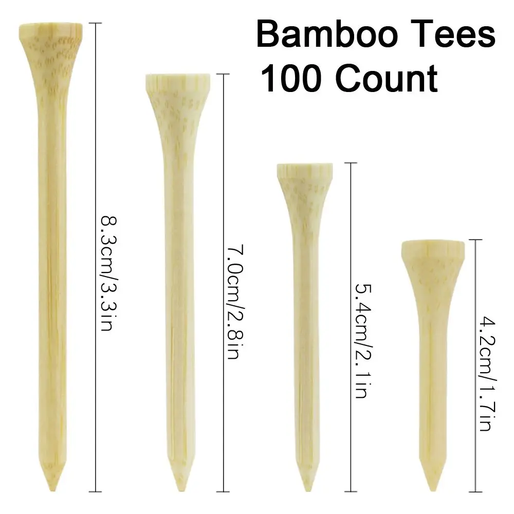 Menos fricção Tee de bambu para treinamento de golfe, acessórios de golfe, 4 tamanhos, 83mm, 70mm, 100pcs