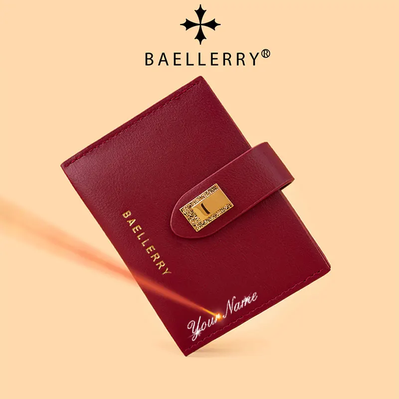 

Baellerry New High Quality Women Wallet Free Name Engraving Buckle Card Holder Luxury Female Purses Simple Women's Card Clips