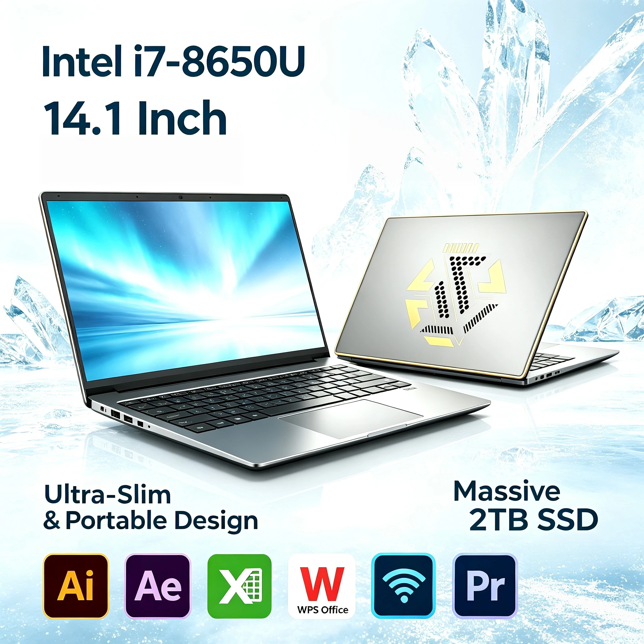 i7 8650U 14.1 Inch Laptop 32GB DDR4 2TB NVMe SSD 4C8T 4.2GHz 1920x1080 IPS Ultra Slim Gaming Office Study