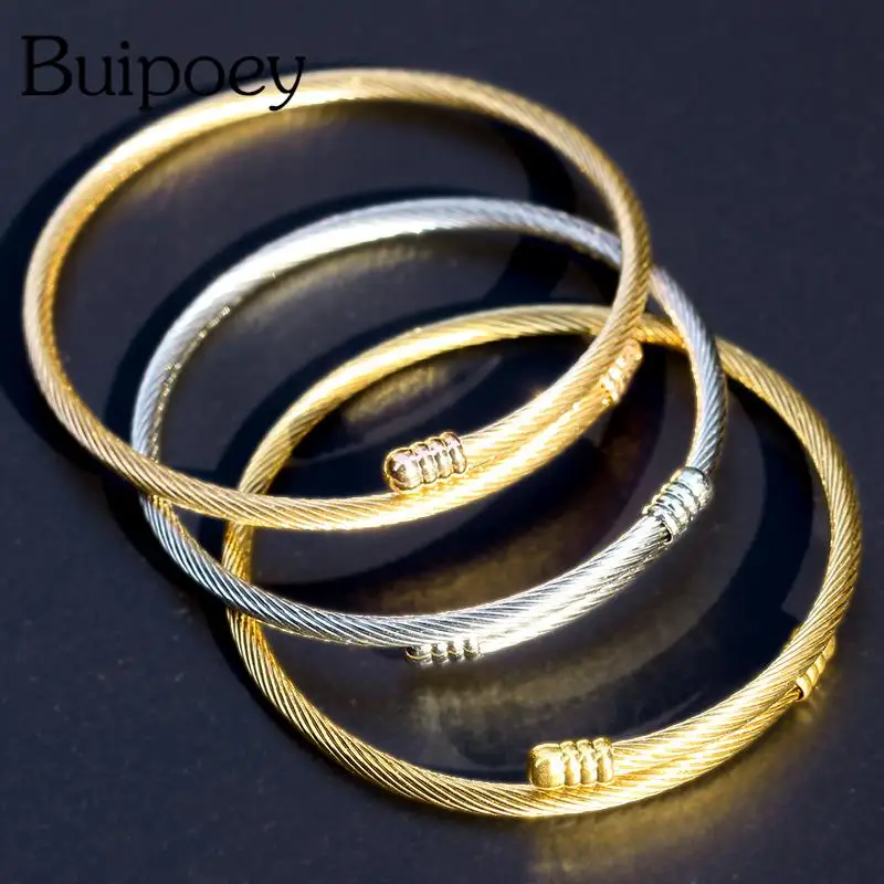 Buipoey High Quality Stainless Steel Elasticity Bracelets Fit Original Beaded Bracelet For Women Girls Opening Bangle Washable