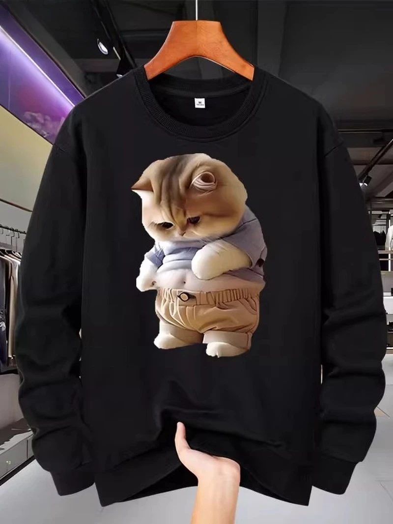 

The Pitiful Little Fat Cat Print 2025 Autumn and Winter Round-neck Hoodie High-end Luxury Is for Both Men and Women Top Y2k