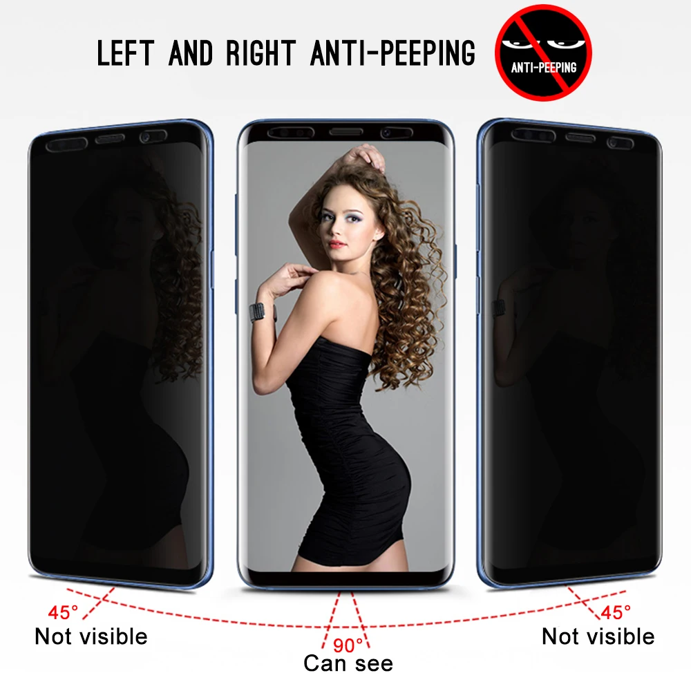 Curved Anti-spy Tempered Glass for Samsung Galaxy S22 Ultra S21 S20 S10 S9 S8 Plus Privacy Screen Protector Anti-Peep Film