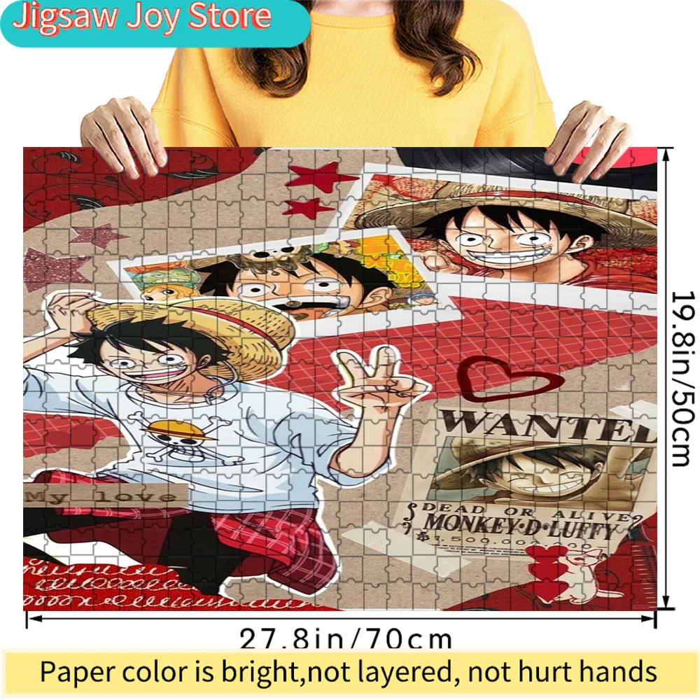 

One Piece Monkey D Luffy Cute Collage Wanted Poster Scene Art Paper Jigsaw Puzzle, Anime Character Collectible Gift for Fans