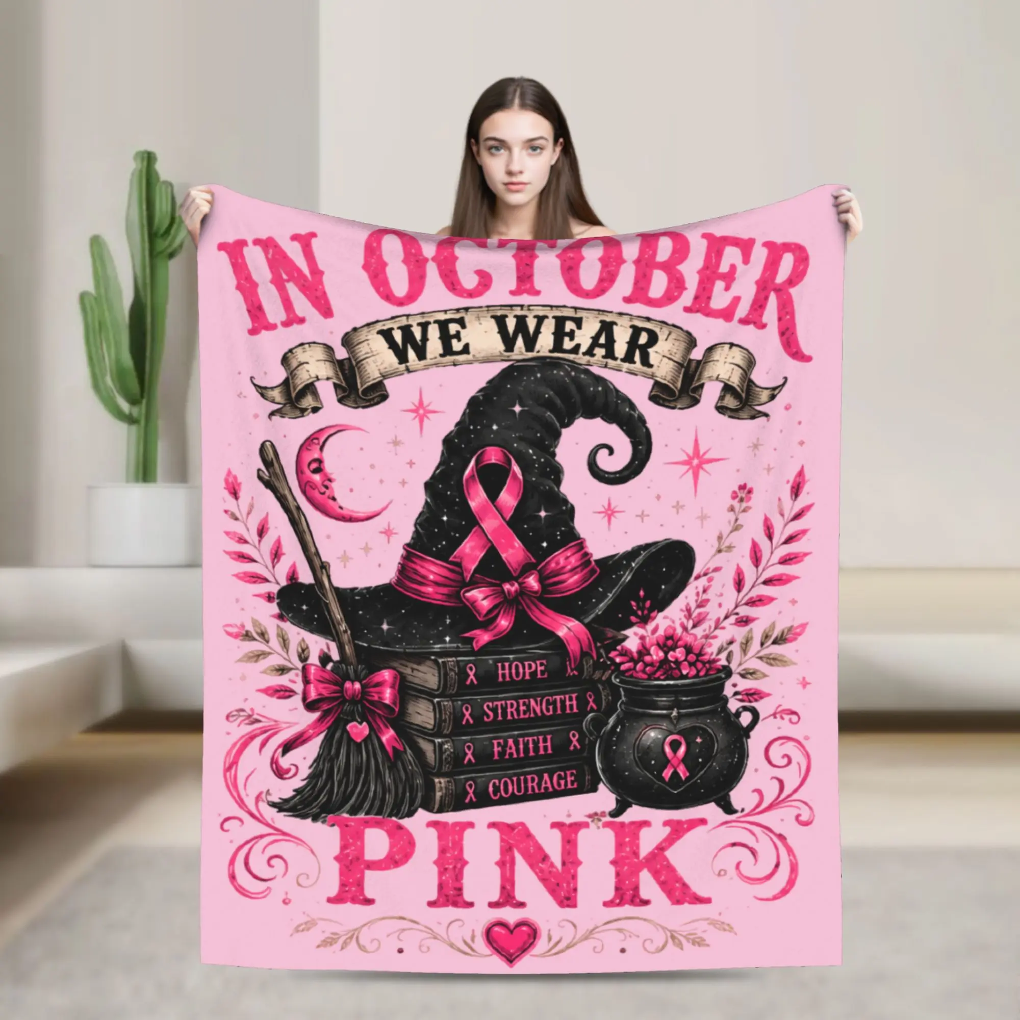 Breast Cancer Awareness Hope Halloween In October We Wear Pink Flannel Blankets Throw Blankets for Home Plush Thin Quilt