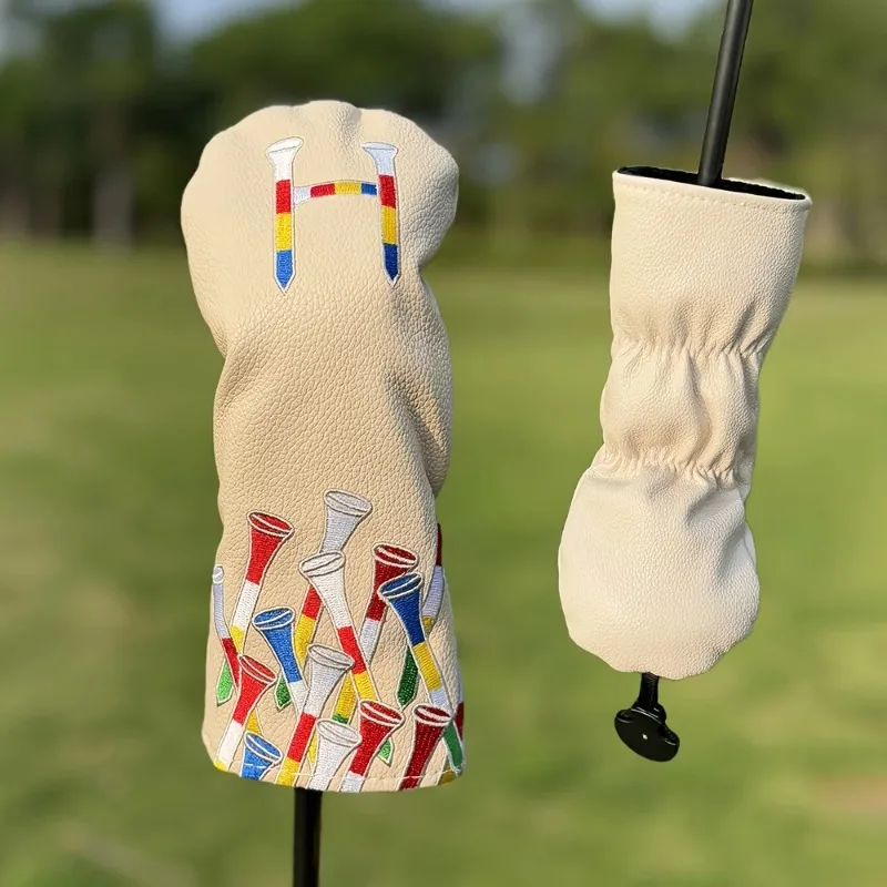 غطاء رأس نادي الجولف باللون البيج المتين مع خطوط ملونة ولمسات حمراء - تصميم مقاوم للخدش والغبار #5