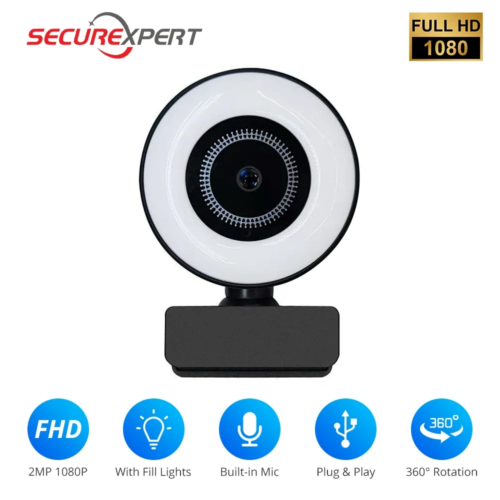 

Webcam 1080P Mini camera with Fill Light 2K Web Camera with Microphone For PC Laptop Auto Focus USB Cameras for Youtube