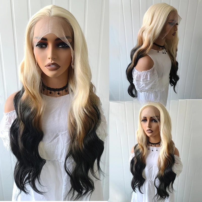 

Новый европейский и американский парик с постепенным изменением цвета, передний парик шнурка, европейские и американские женщины, длинное химическое волокно