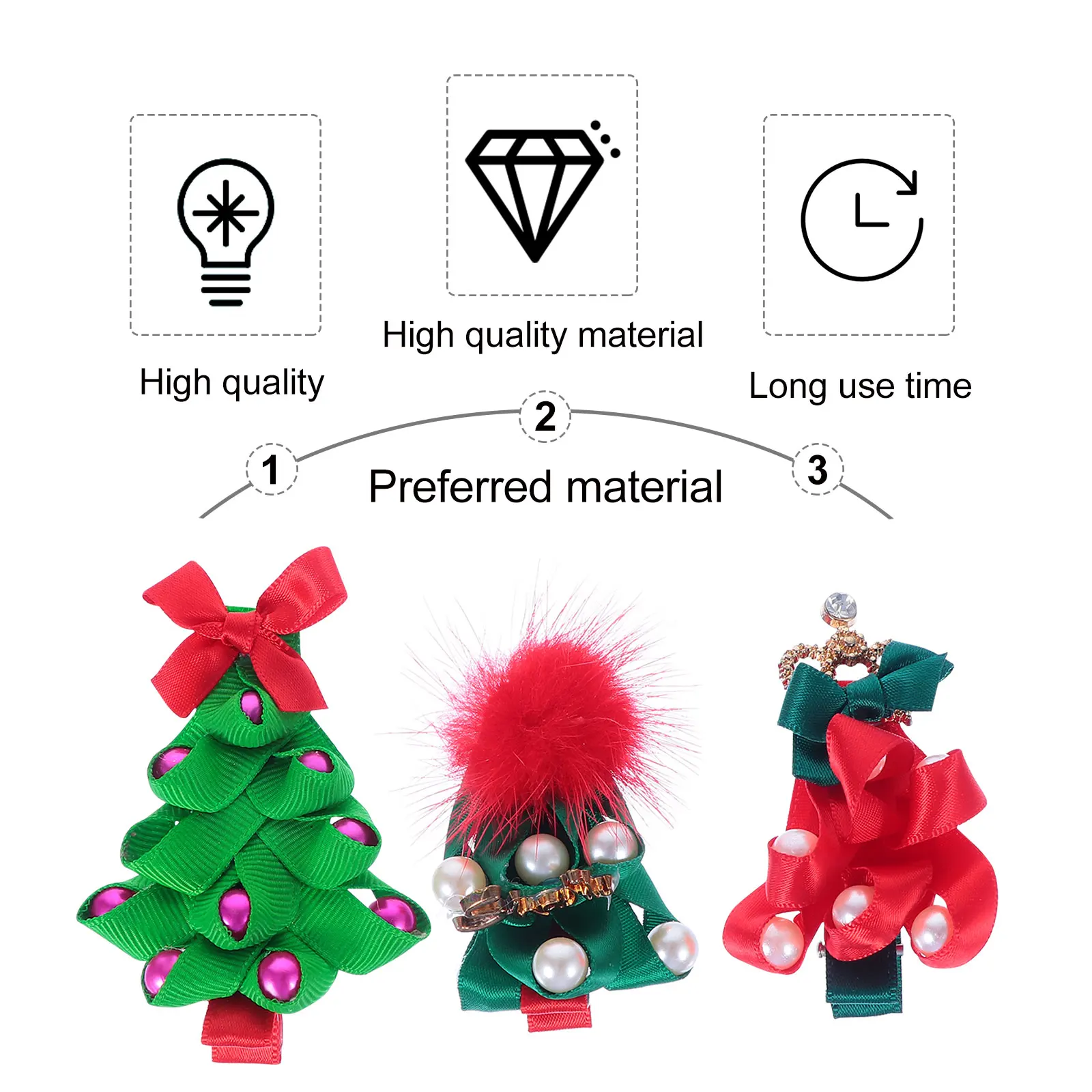 

3 Pcs Hair Clips Christmas Theme Bright Colors Stylish Patterns Festive Atmosphere Adorable Decorations Beautiful Appearance