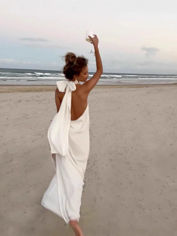 

Ele White Floral Satin Long Evening Gown Ne Hanging Vintage Cool Sensation Wedding Dr with Belt for Women over 36