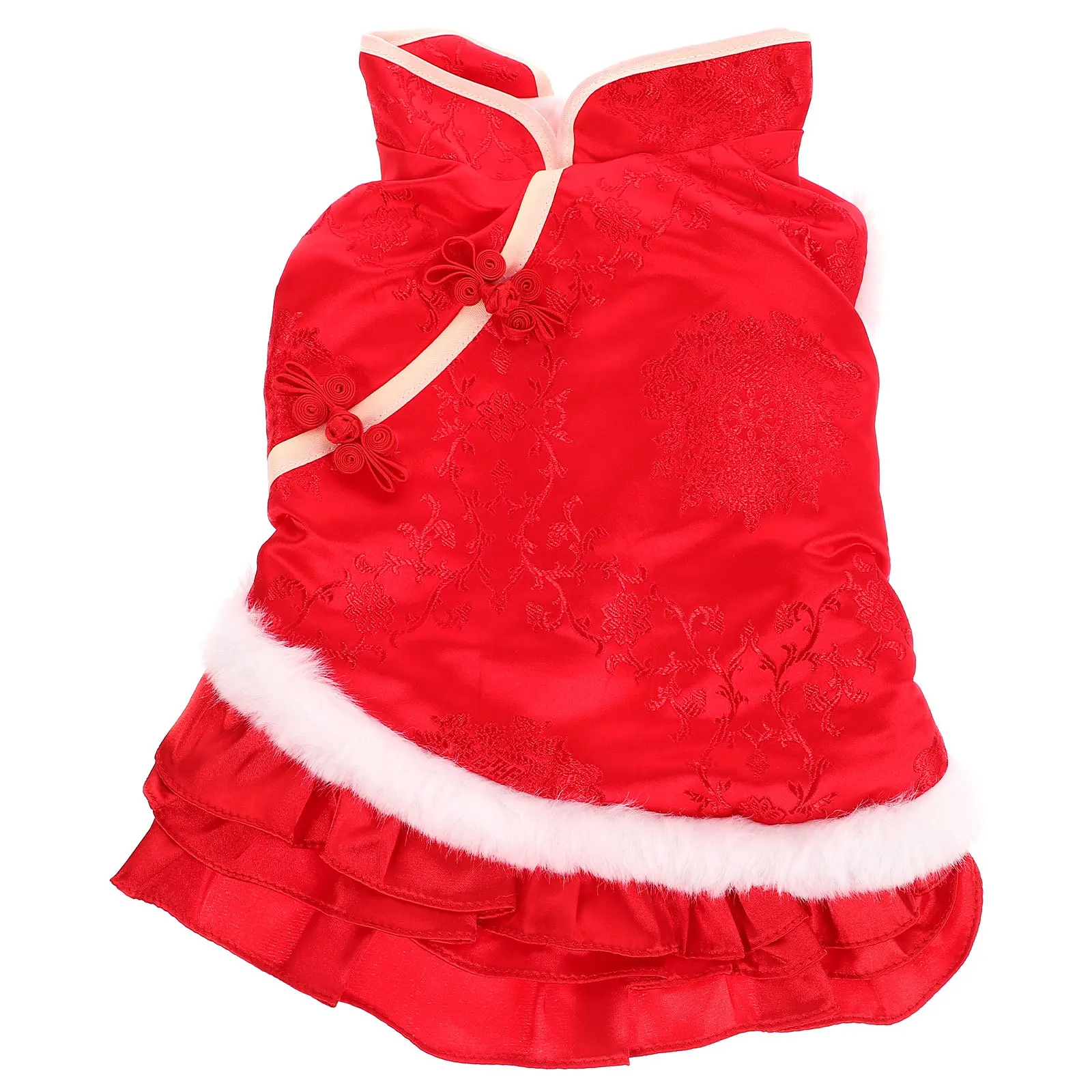 

New Year Suit Cotton Dog Dress Chinese Style Pet Skirt For Small Dogs Puppy Outfit Outdoor Walking Party Photo Pet Clothes