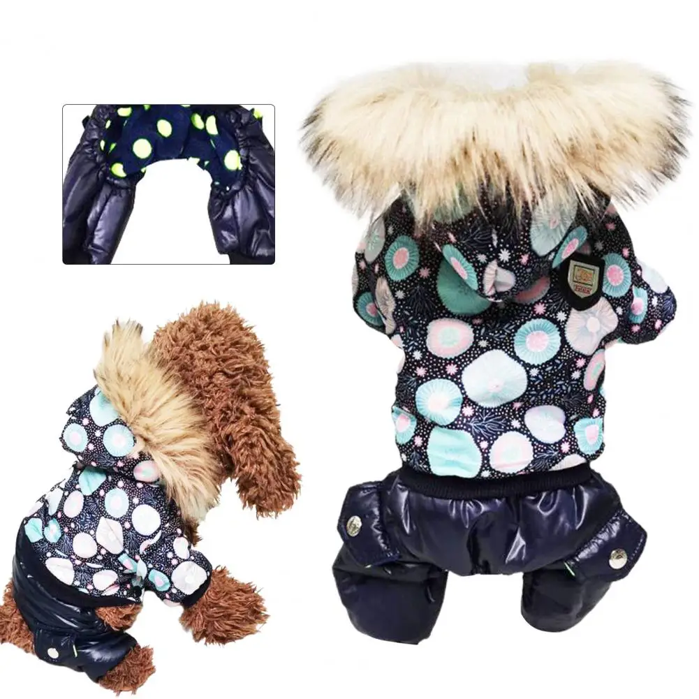 Pet Jumpsuit Washable Puppy Winter Warm Thickened Jumpsuit Pet Supplies Cartoon Pattern Polyester Pet Hoodie for Autumn