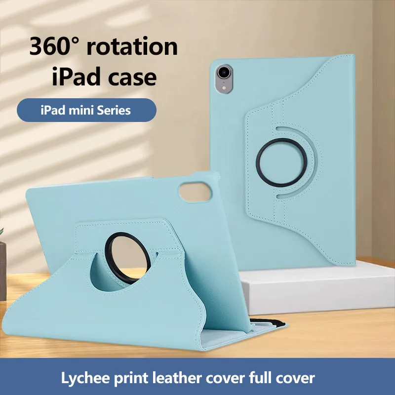 360 Rotate Stand Flip PU Leather Tablet Case For iPad Mini 2024 Mini 7 A17Pro 6 5 4 3 2 1 Smart Wake-Sleep Cover