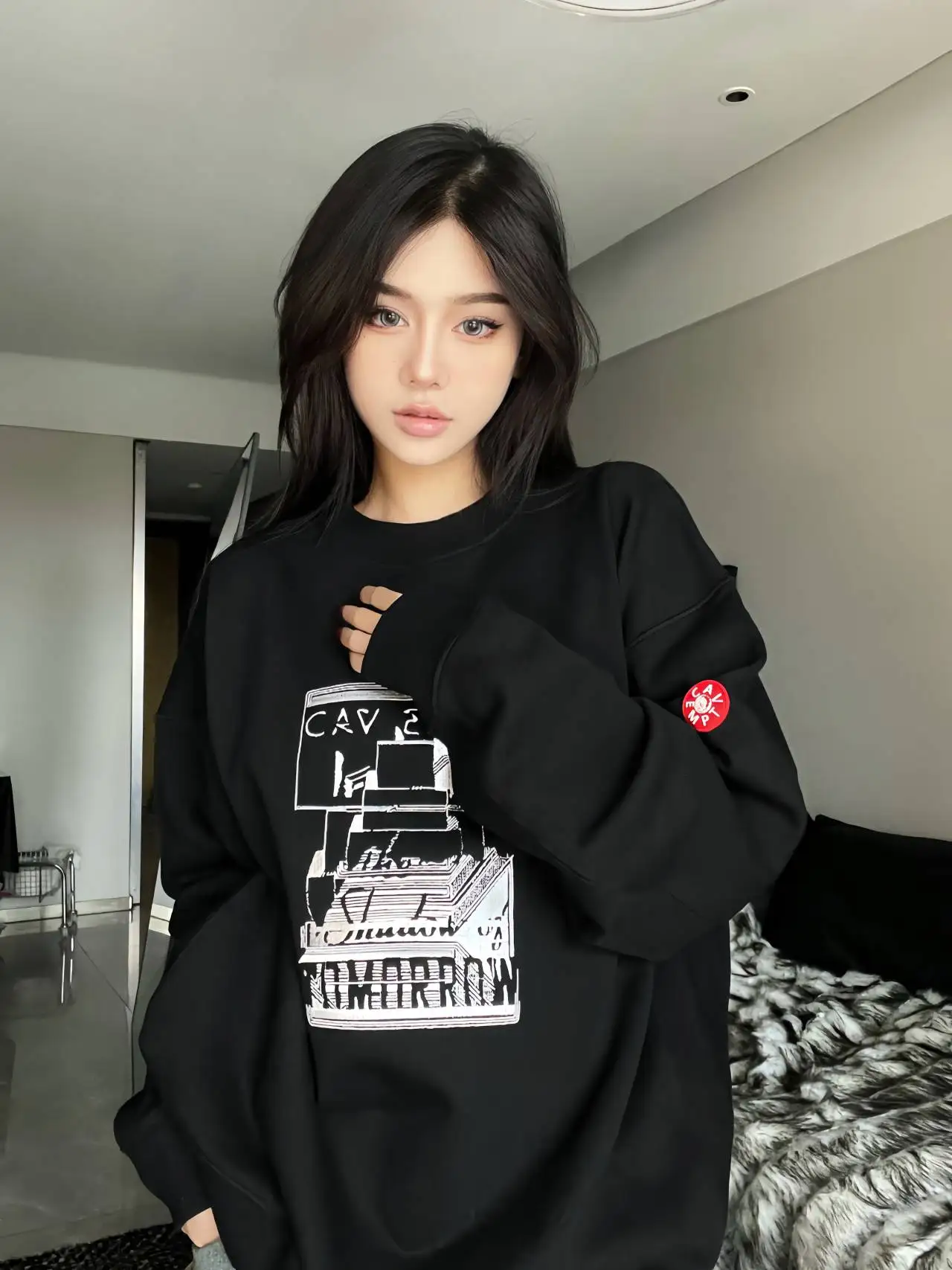 

Оверсайз свитшот с круглым вырезом из чистого хлопка, свободного кроя, осенне-зимняя куртка CAVEMPT в японском стиле, универсальная повседневная одежда