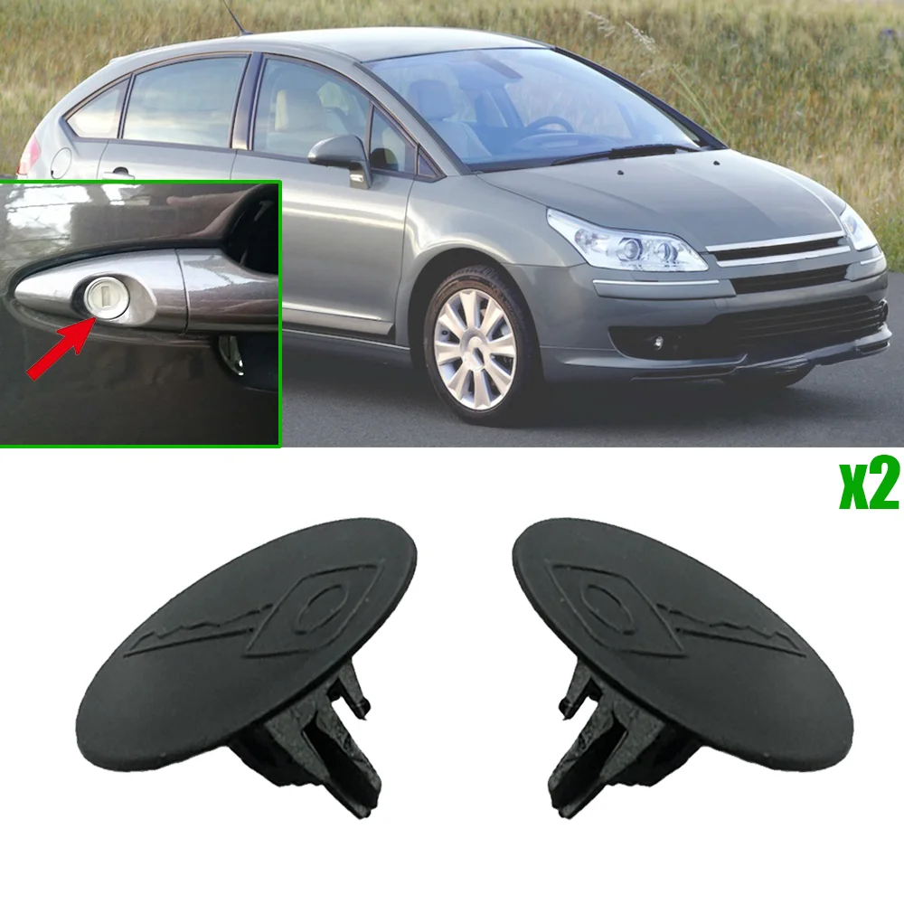 2PCS For Citroen C4 I II 2004 2005 2006 2007 2008 - 2020 Car Door Handle Key Hole Cap Plug Trim Cover Clip Dustproof Rustproof