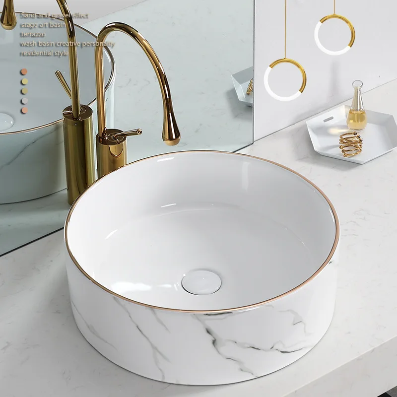 Export ceramic round table  wash  washbasin household light luxury art  balcony small size