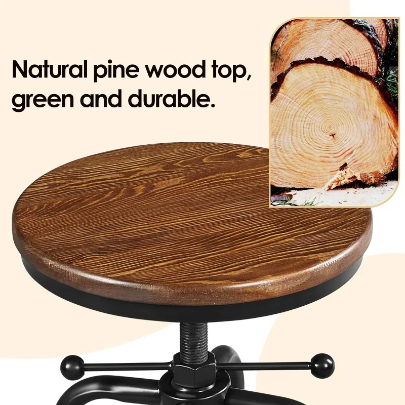 Industrial Bar Stool Vintage Counter Stool Rustic Counter Height Bar Stool Adjustable Metal Stool with Round Chair 20-27 In，1PCS