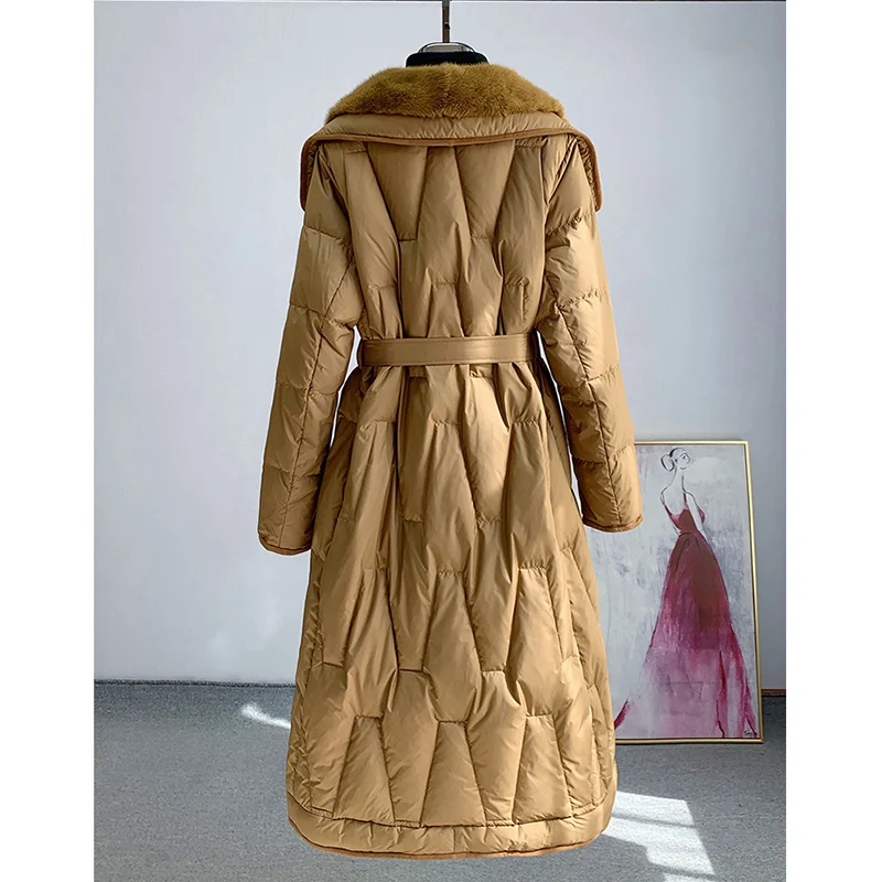 2023 New Winter Women Coat Long Goose Down Jacket With Real Natural Mink Fur Collar Thick Warm Luxury Outwear New Female Coat