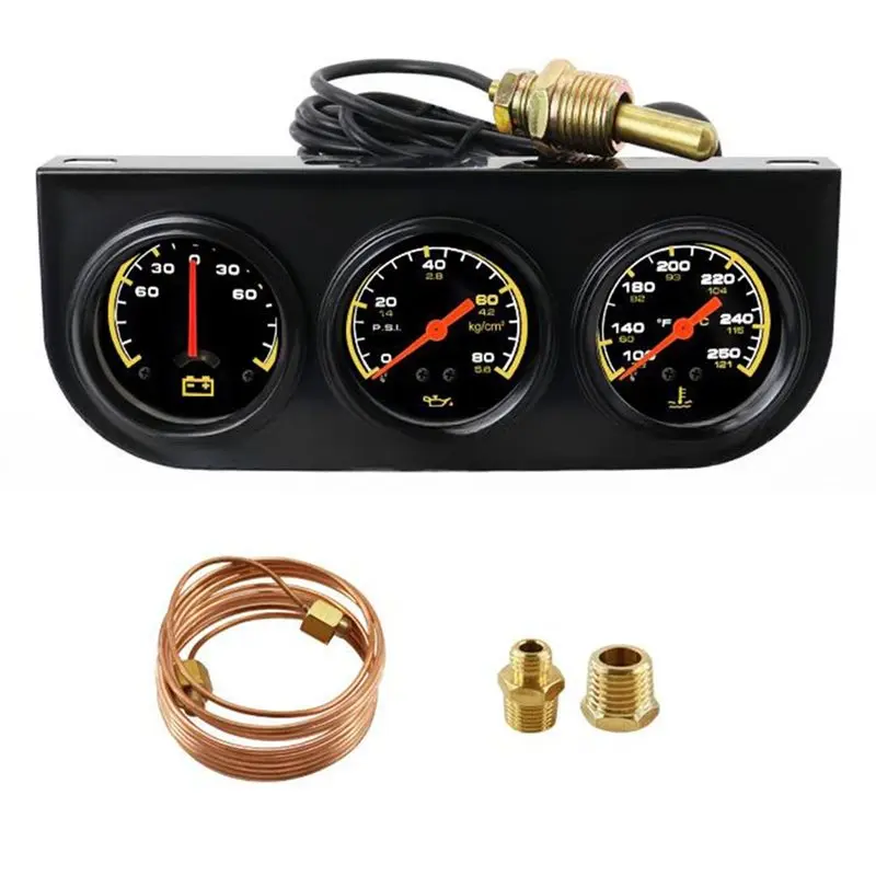 

AT92-Car Mechanical Gauge Set With Sensor 12V 3 In1 Triple Gauge Kit Water Temp Gauge C/F, Oil Pressure Gauge PSI, Voltmeter