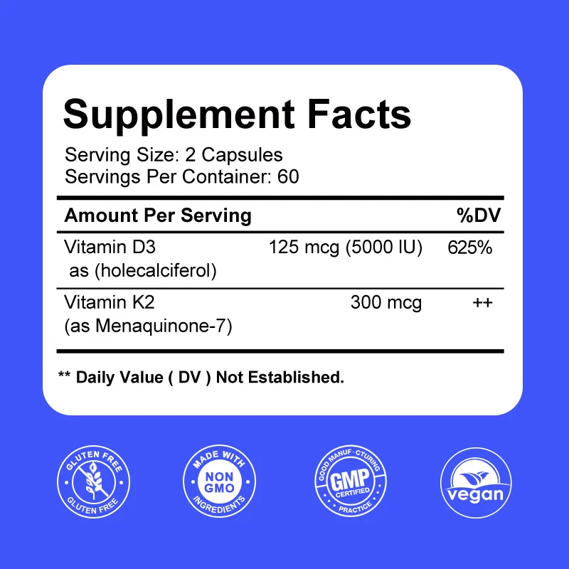 Vitamin D3 K2 Supplement - Immune & Mood Support, for Bone & Teeth Health - with Magnesium, Zinc & Vitamin C & B12