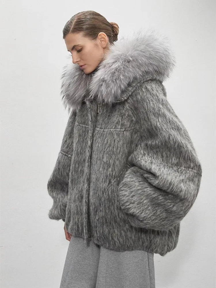 Grube Szare Płaszcze z Imitacji Futra Lisa Damskie Zimowe Luźne Parki z Naszytym Kołnierzem z Futra Ciepłe Y2K Streetwear Uniwersalne Puszyste Okrycia Wierzchnie Nowe