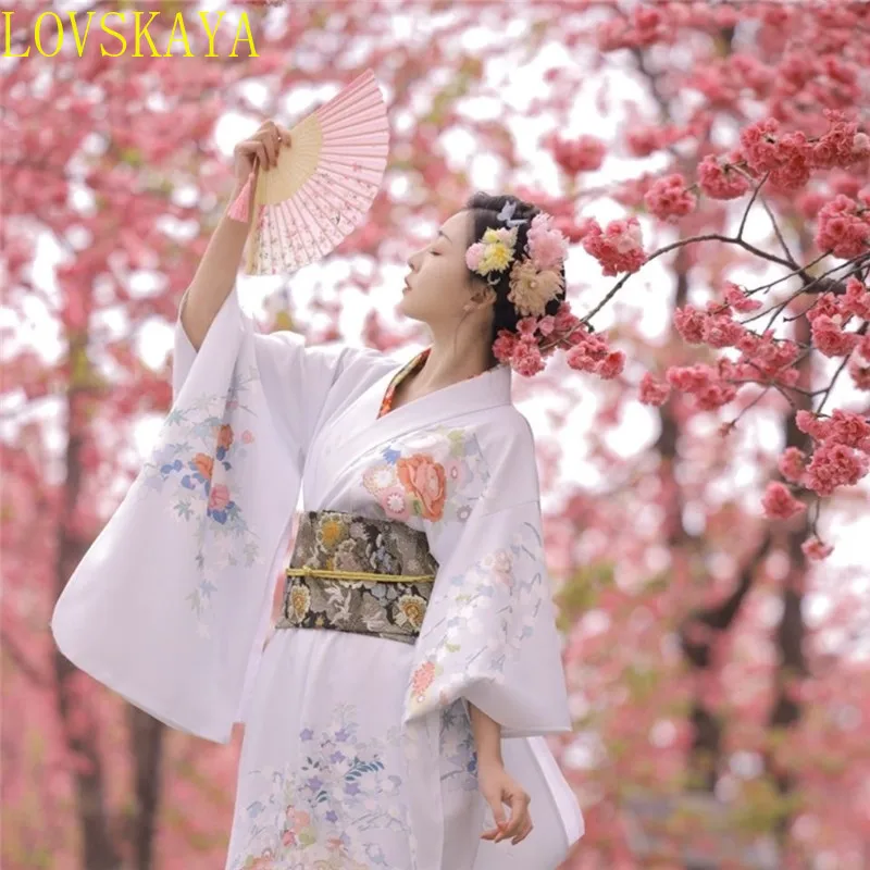 Summer Women's Japanese Haori Kimono with Flower Pattern Geisha Retro Stage Performance Costume Photography