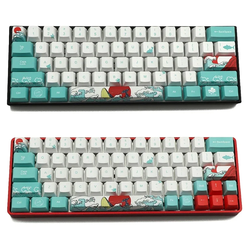 

71 Keys Ocean Coral Ukiyo-e Keycap Dye Sublimation OEM Profile Mechanical Keyboard Keycap For GH60 XD64 DZ60 GK61 GK64