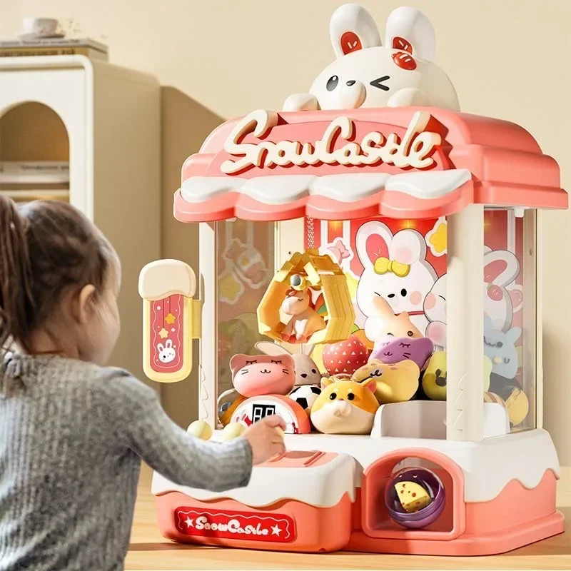 Kids Coin Operated Mini Claw Machine Toys DIY Prize Vending Toy with Light Music Crane Game for Plush Doll Perfect Birthday Gift