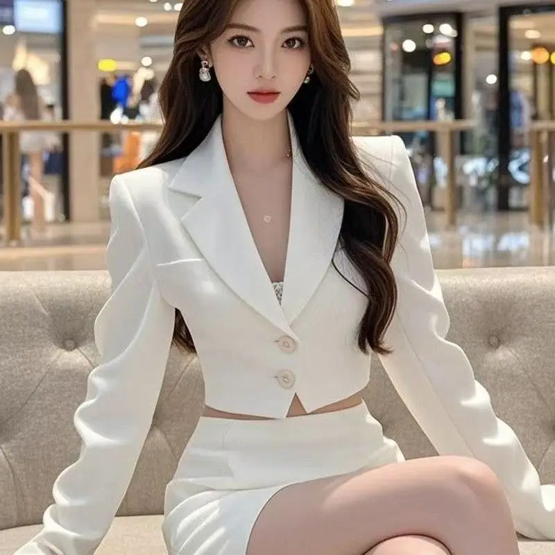 

High Waist Short Suit Jacket And Skirt Two Piece Set Fashionable Autumn Collection Unique Design Premium Quality