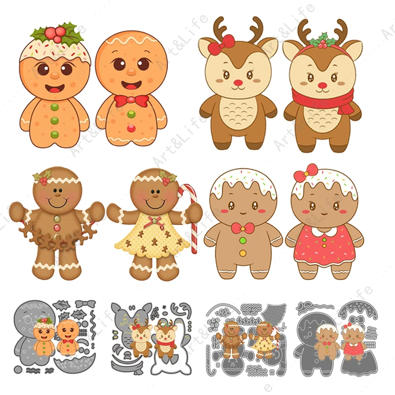 2 w 1 Metal wykrojniki Gingerbread Man Christmas Deer szablony do robienia Scrapbooking, rzemiosło tłoczenie foremki do wycinania forma do wycinania