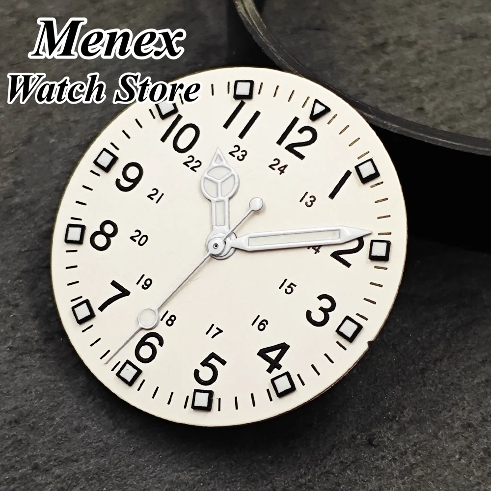 28.5mm Cream White Watch Dial for NH35 YN55 ETA2824 2836 ST2130 Miyota8215 DG VH31, 24H Arabic Numerals Luminous Parts