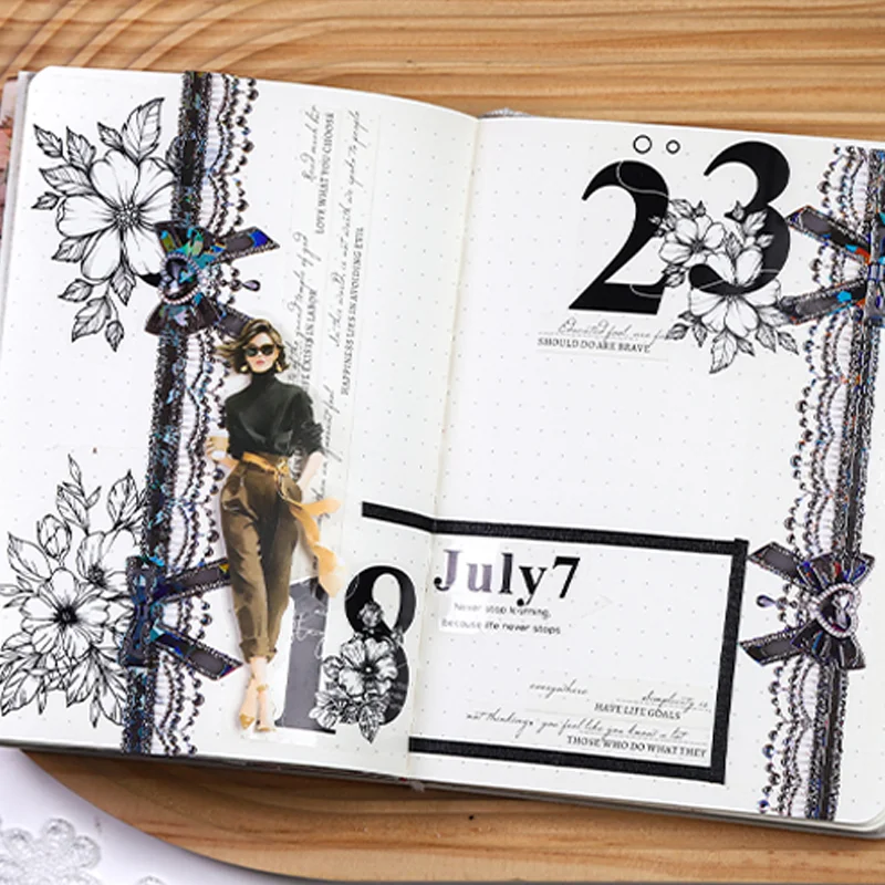 

Mr. Paper/Colorful Geometric Masking Tape 1 Roll Black Bow like Love Romantic Tape Handbook Home Photo Frame Decoration Gift