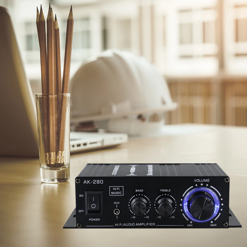 

AK-280 Power Amplifier 12V HiFi Bass Stereo Mini Audio Amplifier 40W+40W Dual Channel Music Player Home Theater RCA AUX Input