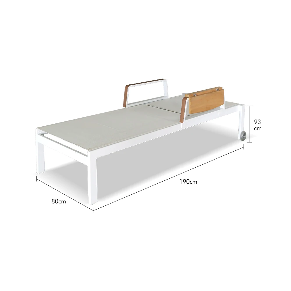 xx-Wooden Look Sun Lounger With Armrest Swimming Pool Sling and Aluminum Frame Outdoor Chaise Lounge Chairs Garden Beach Sunbed