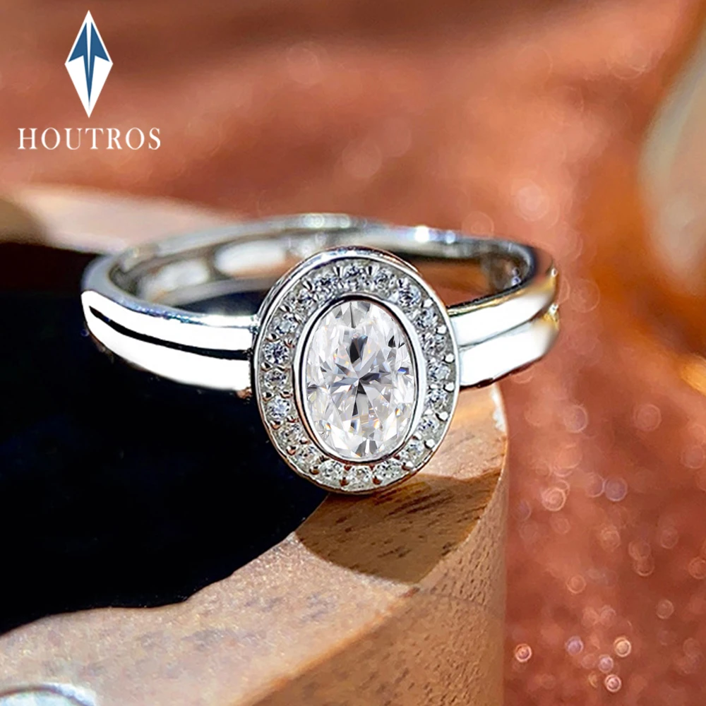 

Женское кольцо с муассанитом овальной огранки 4x6 мм, стерлинговое серебро 925 пробы, сверкающее кольцо с бриллиантом Halo, обручальное кольцо, ювелирное изделие, подарок