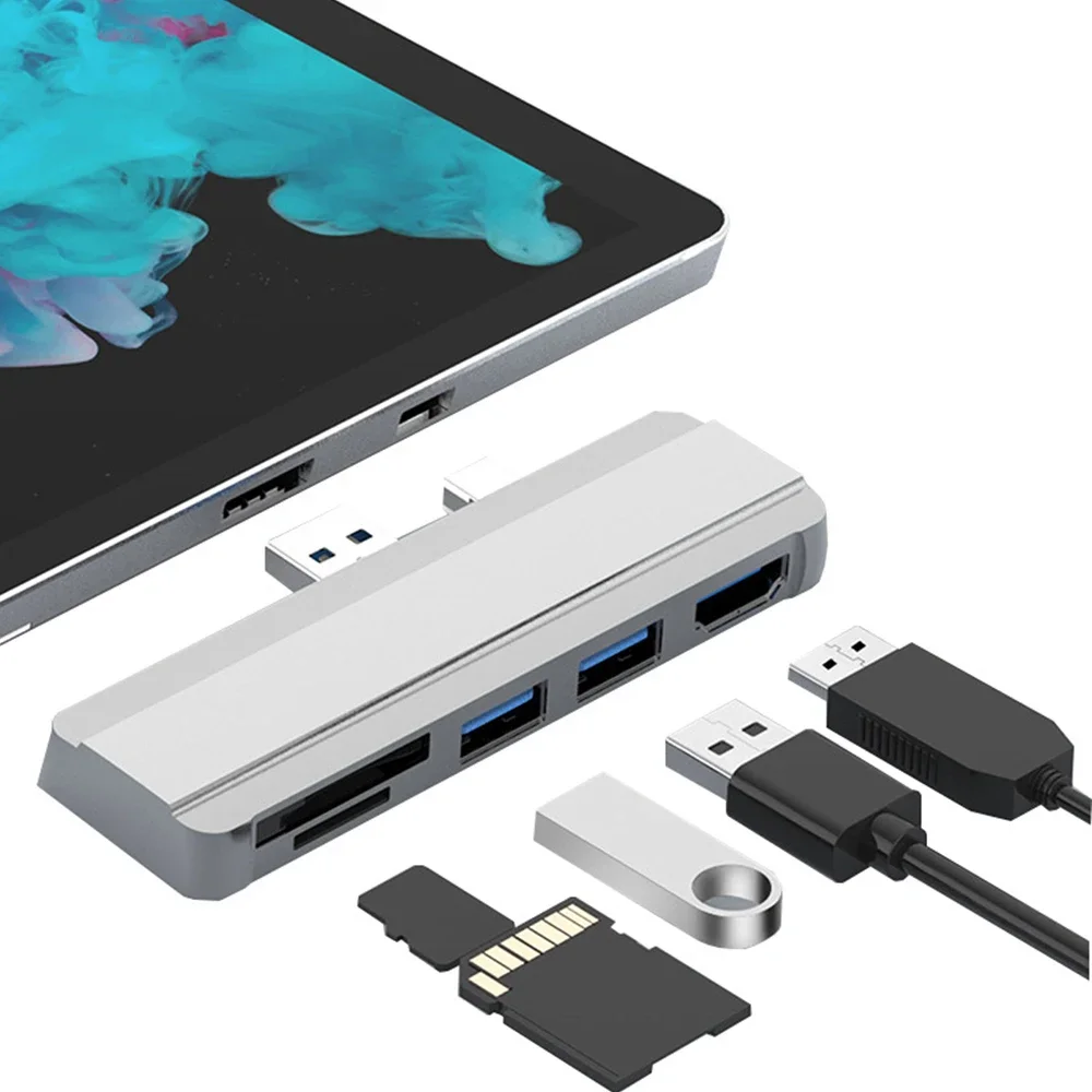 4 Dock Hub 5 en 1 estación de acoplamiento USB con 4K Compatible con HDMI 2 puertos USB 3,0 tarjeta de memoria para Microsoft Surface Pro 6 Pro 5 Pro